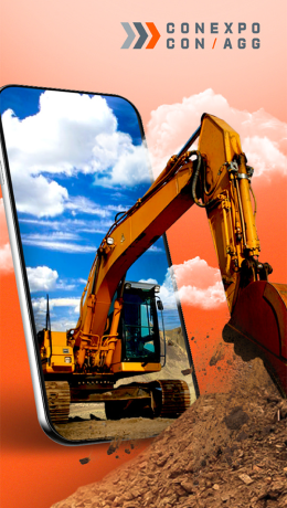 Close-up of phone screen with excavator reflection